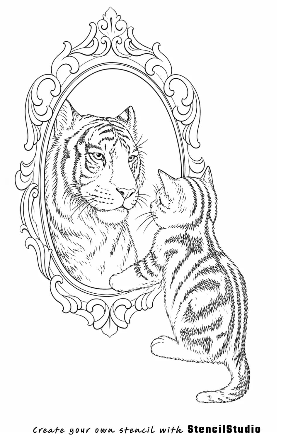 tiger and kitten tattoo stencil example