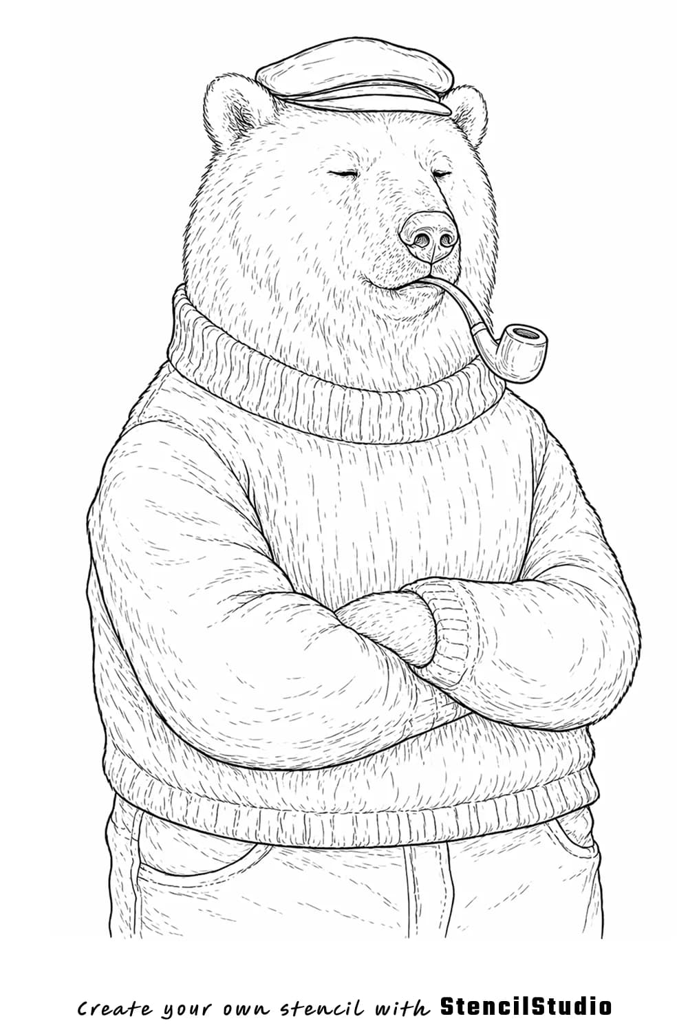 bear with pipe tattoo stencil example