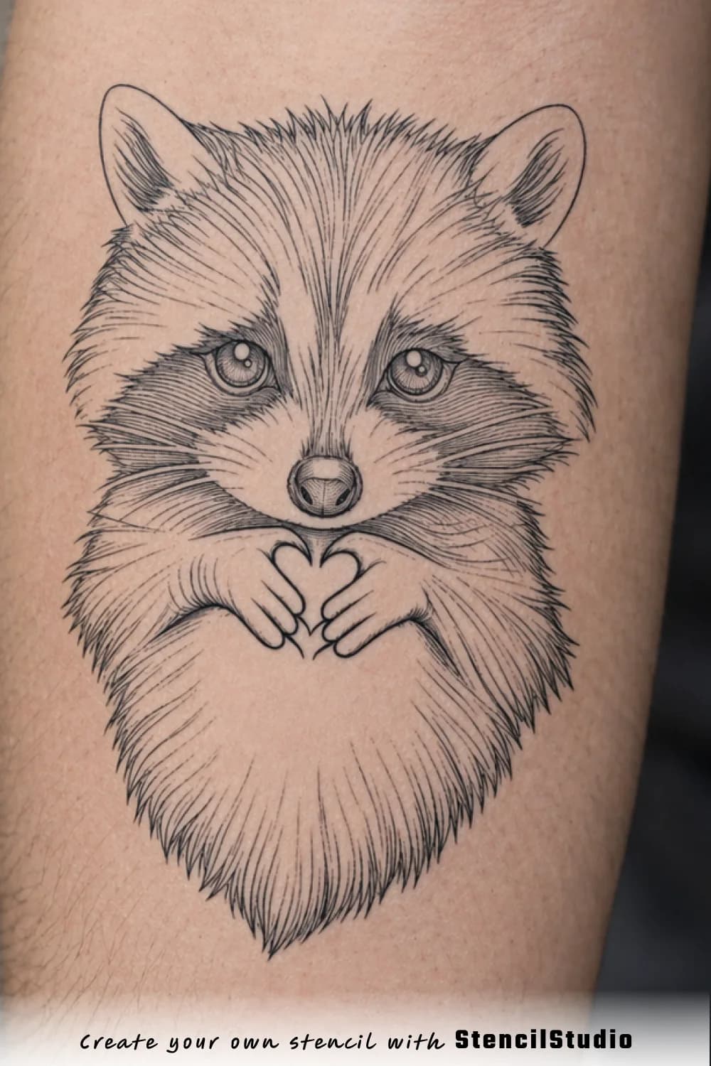 raccoon portrait tattoo stencil example