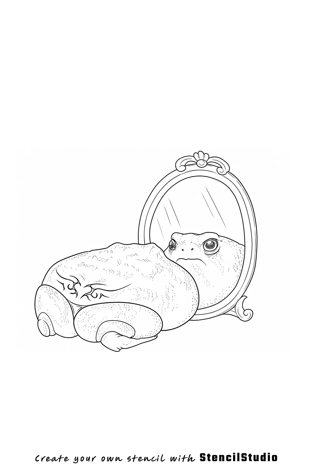 Toad at ornate mirror tattoo stencil example