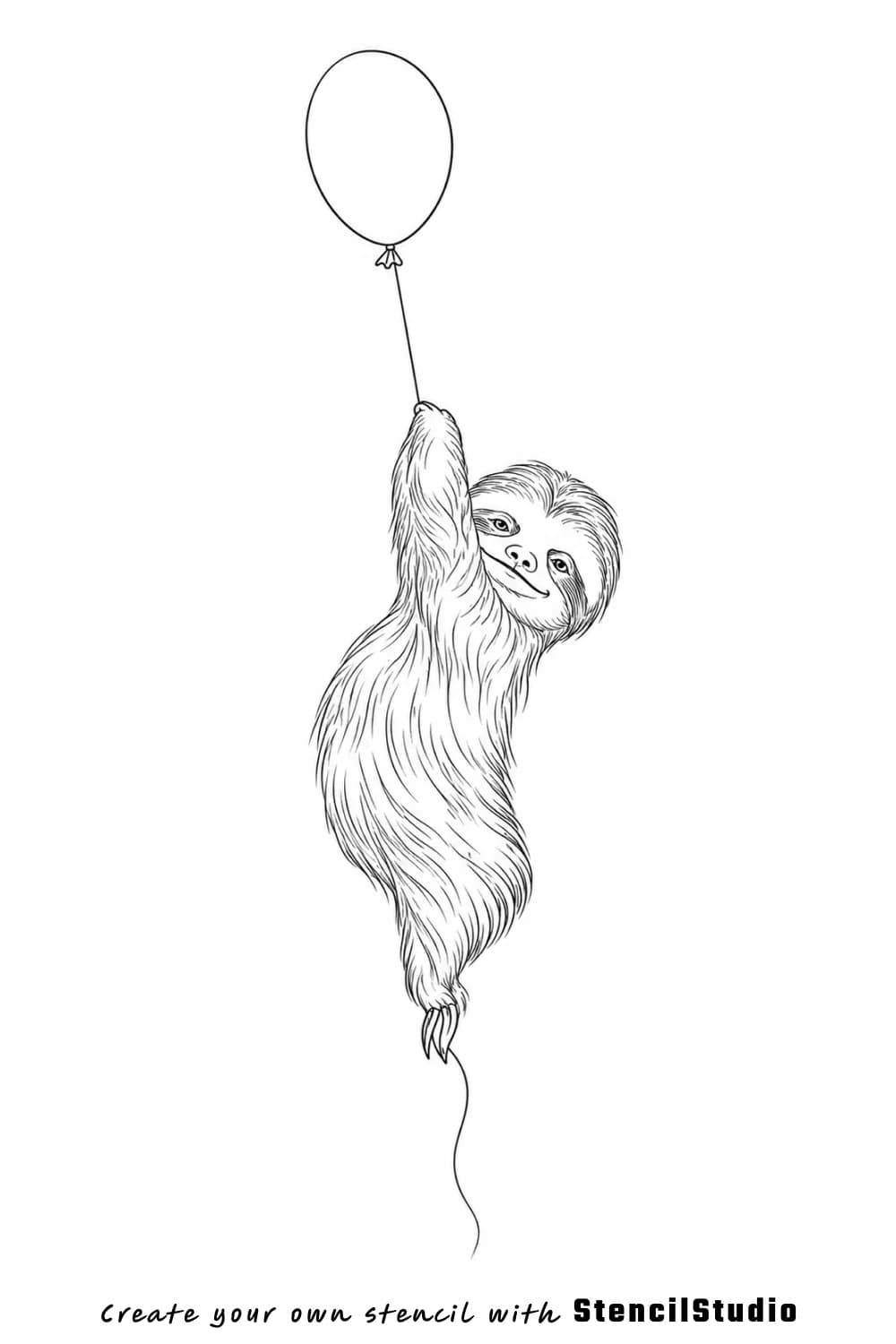 Sloth lifted by balloon tattoo stencil example