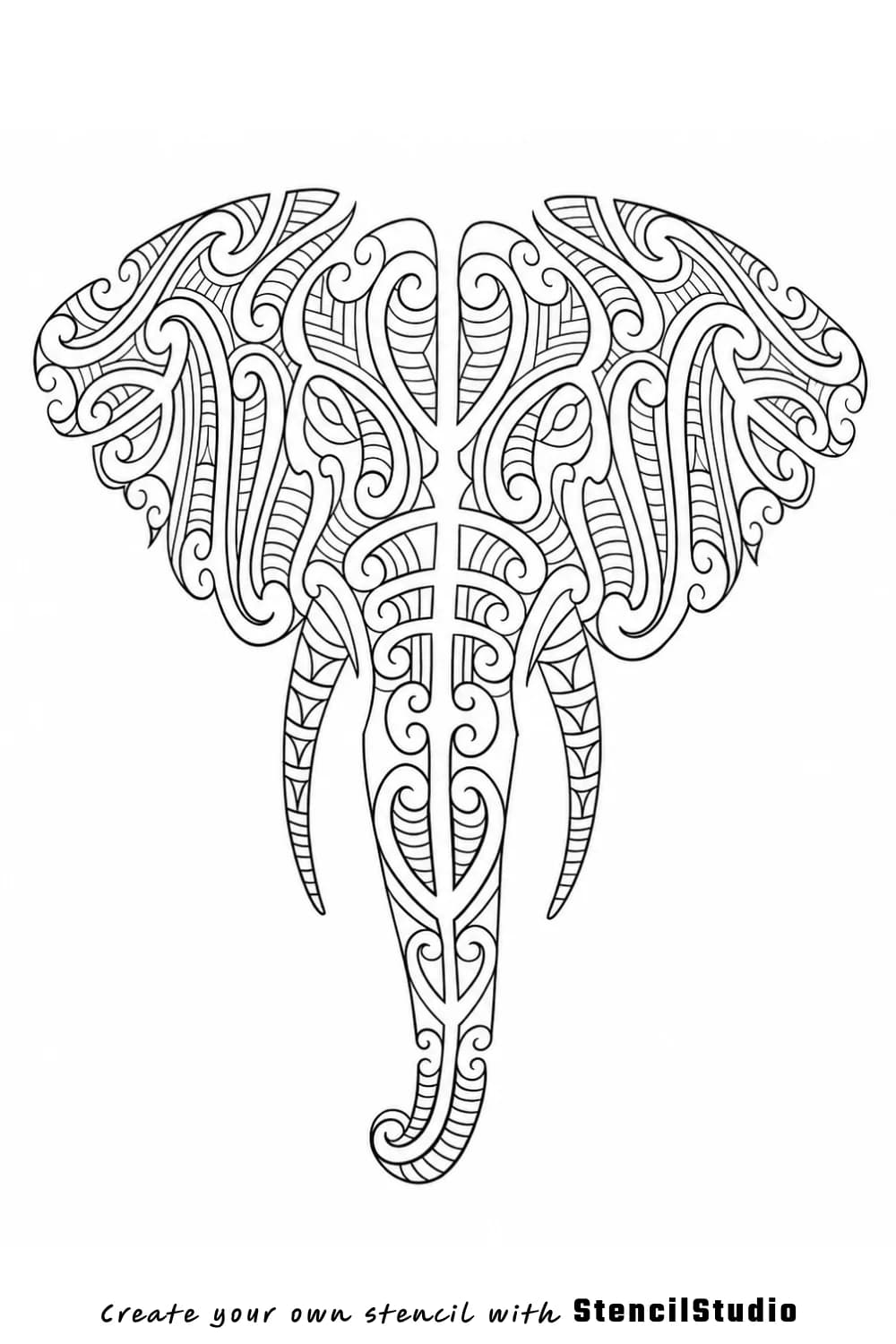 Pattern-filled elephant head tattoo stencil example