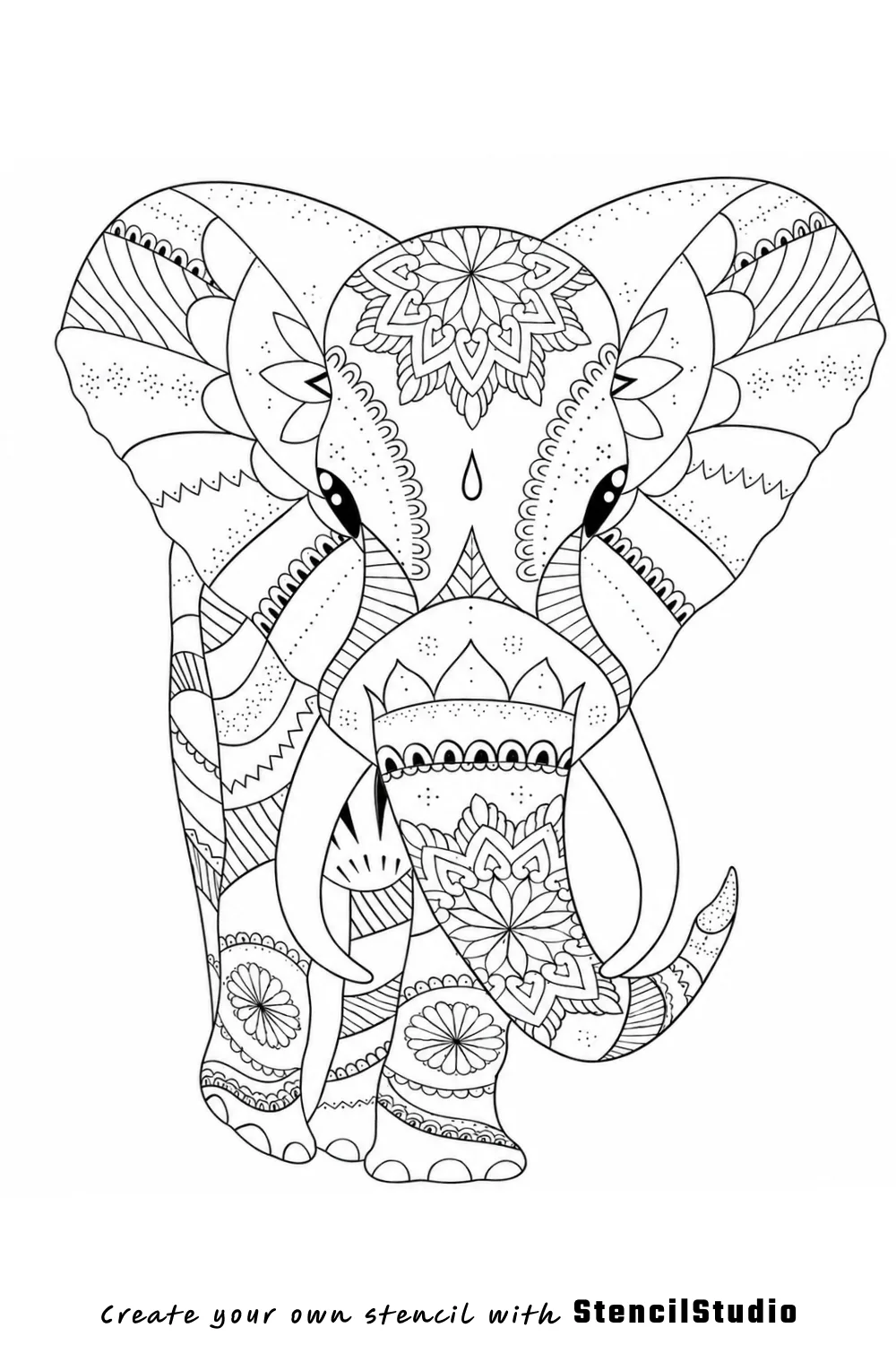 Full-body mandala elephant tattoo stencil example
