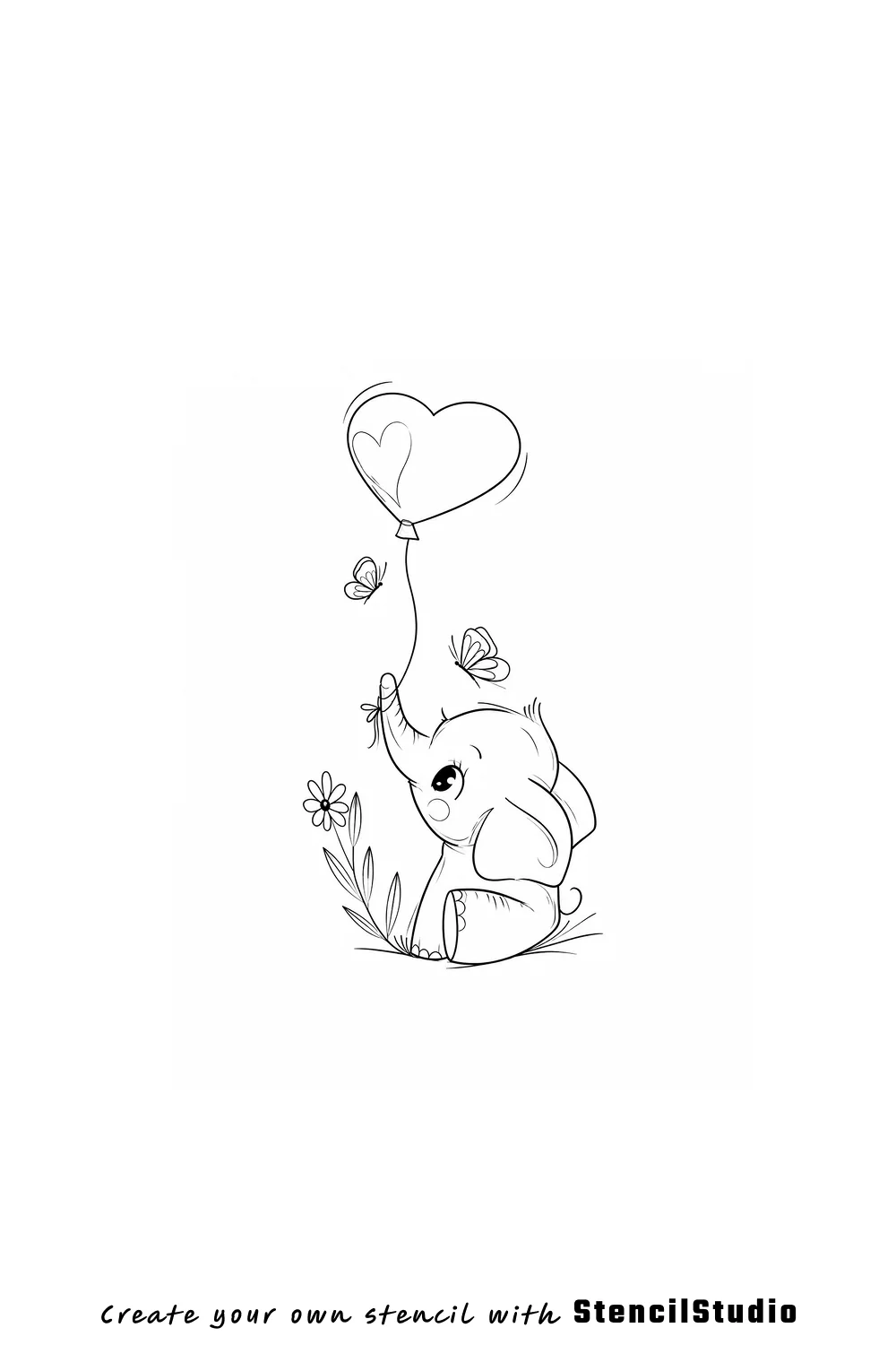 Baby elephant with heart balloon tattoo stencil example