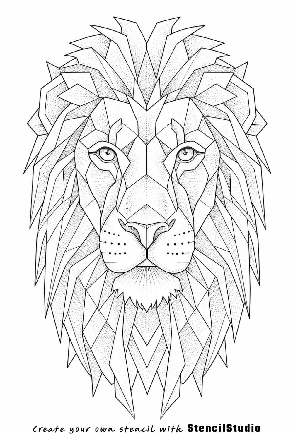Geometric low-poly lion head tattoo stencil example