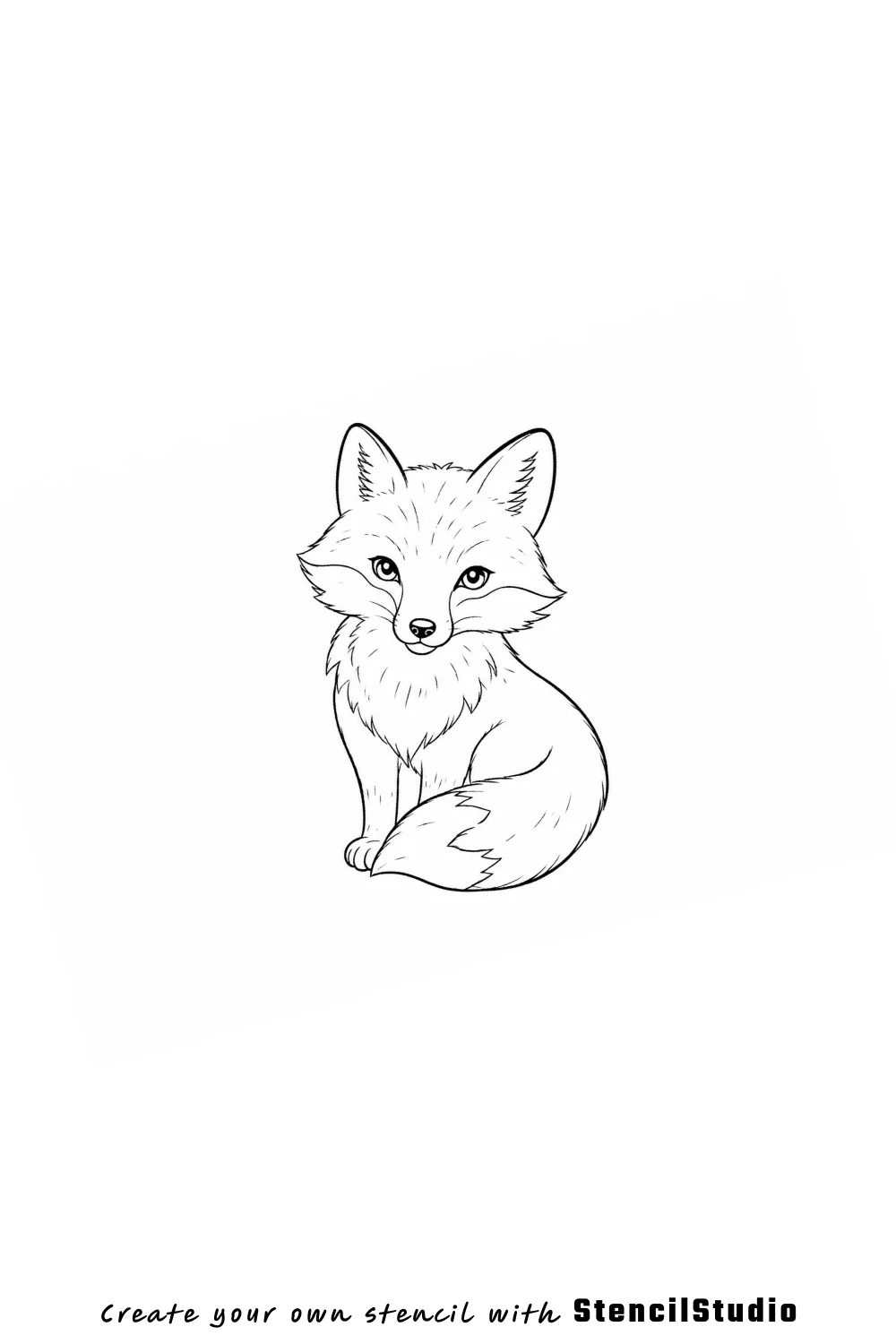Sitting fluffy fox tattoo stencil example
