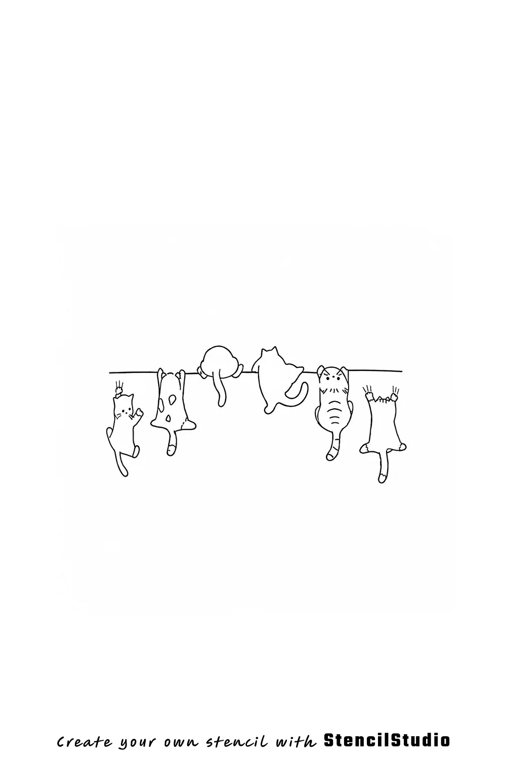 Six cats hanging from a bar tattoo stencil example
