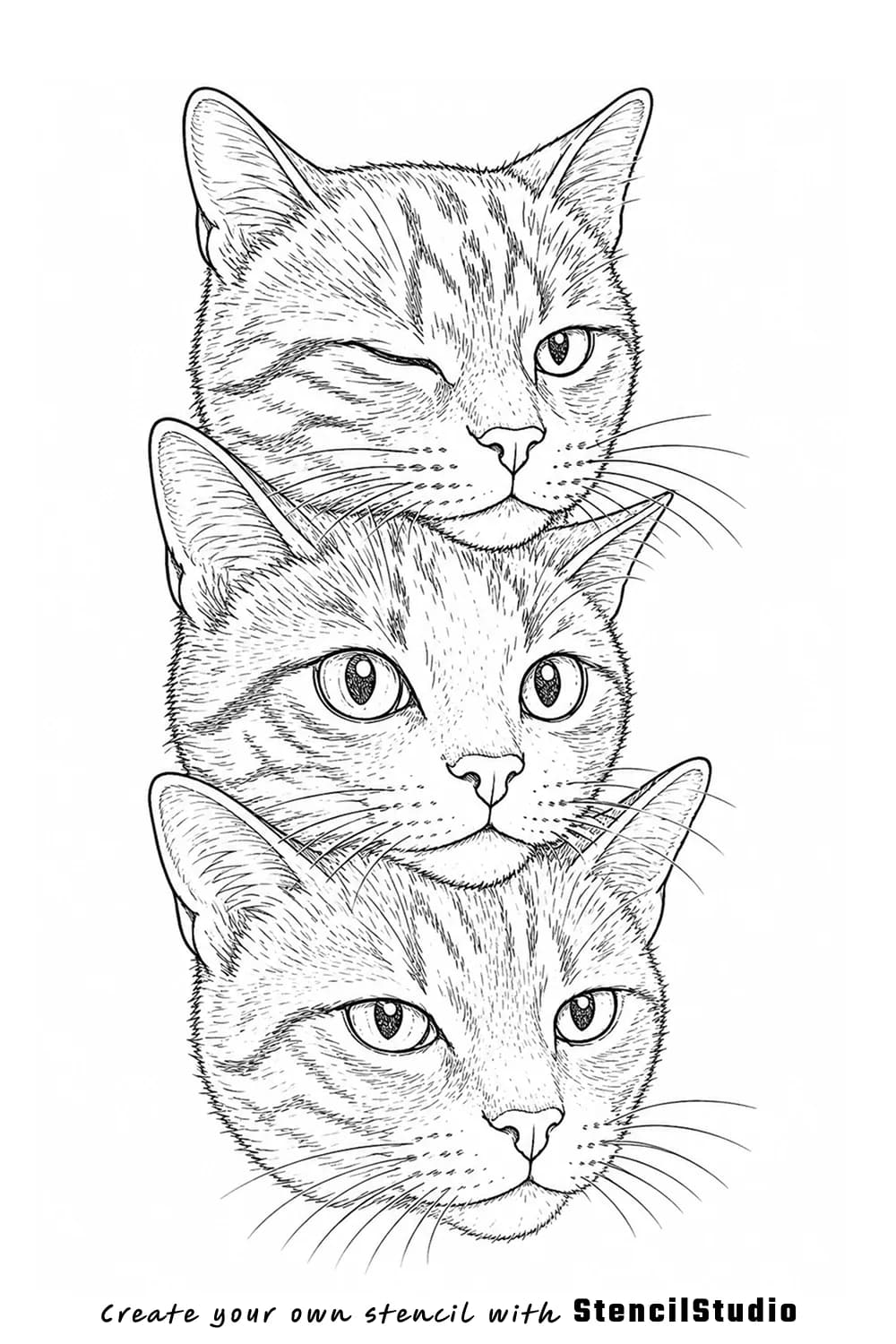 stacked tabby cat heads tattoo stencil example