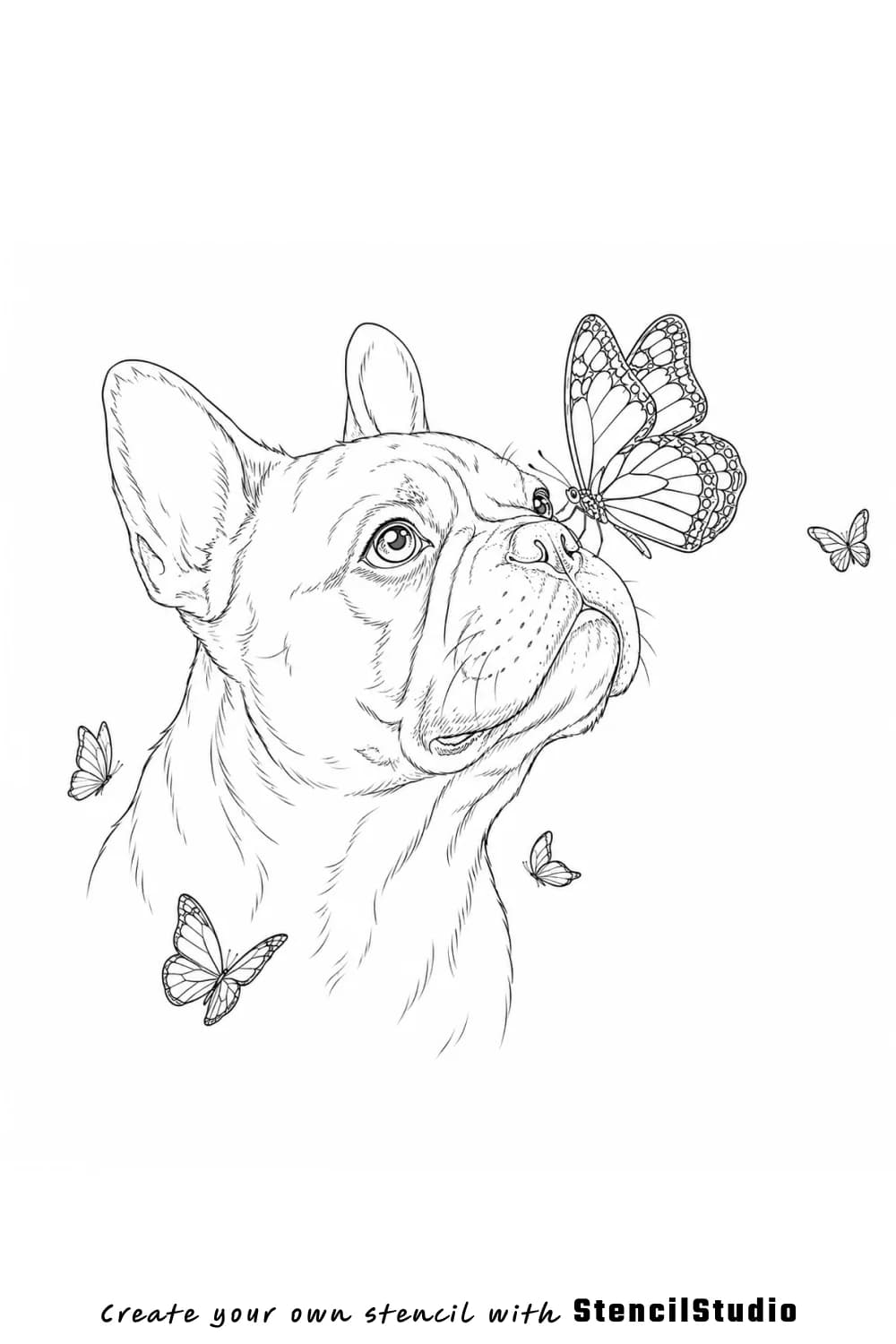 french bulldog and butterflies tattoo stencil example