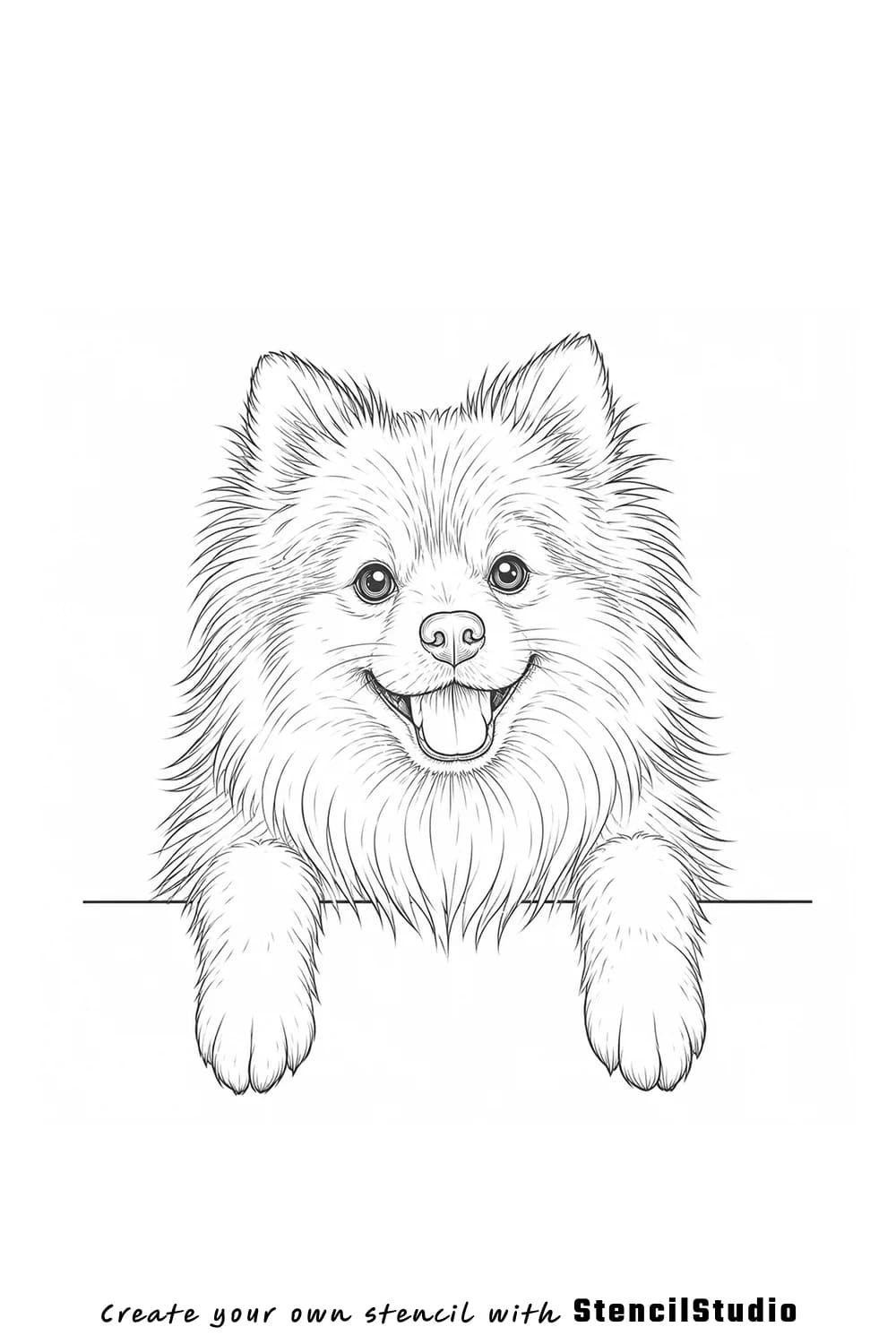 fluffy dog peeking tattoo stencil example