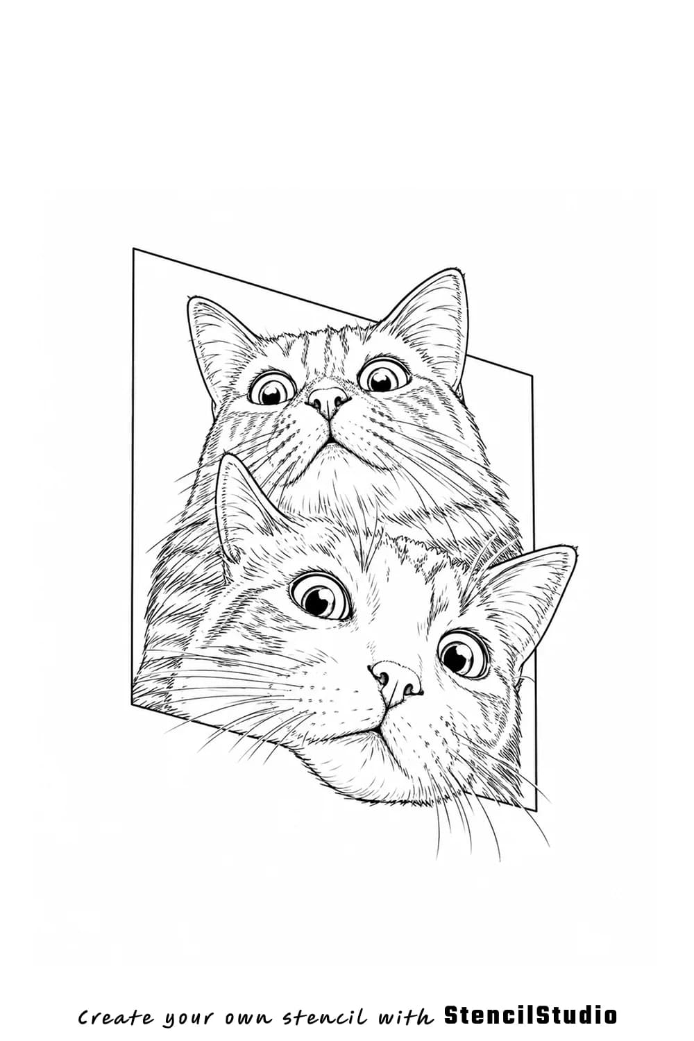 two cats in tilted frame tattoo stencil example