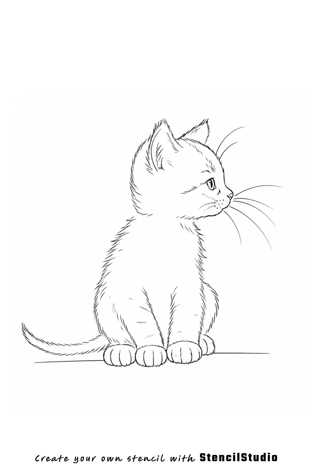 kitten sitting profile tattoo stencil example