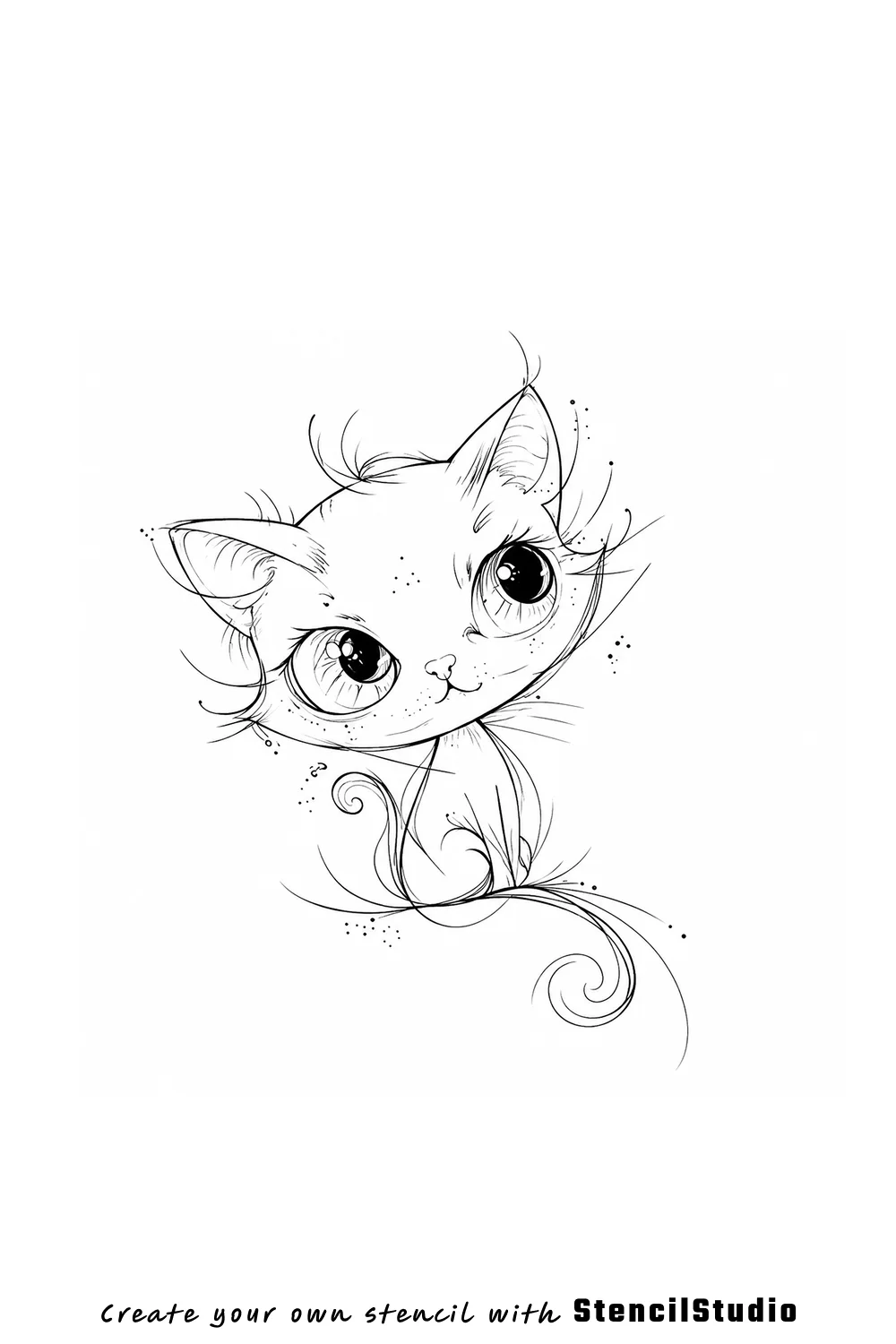 whimsical kitten portrait tattoo stencil example