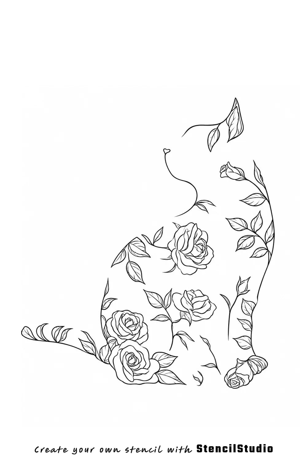 floral cat silhouette tattoo stencil example