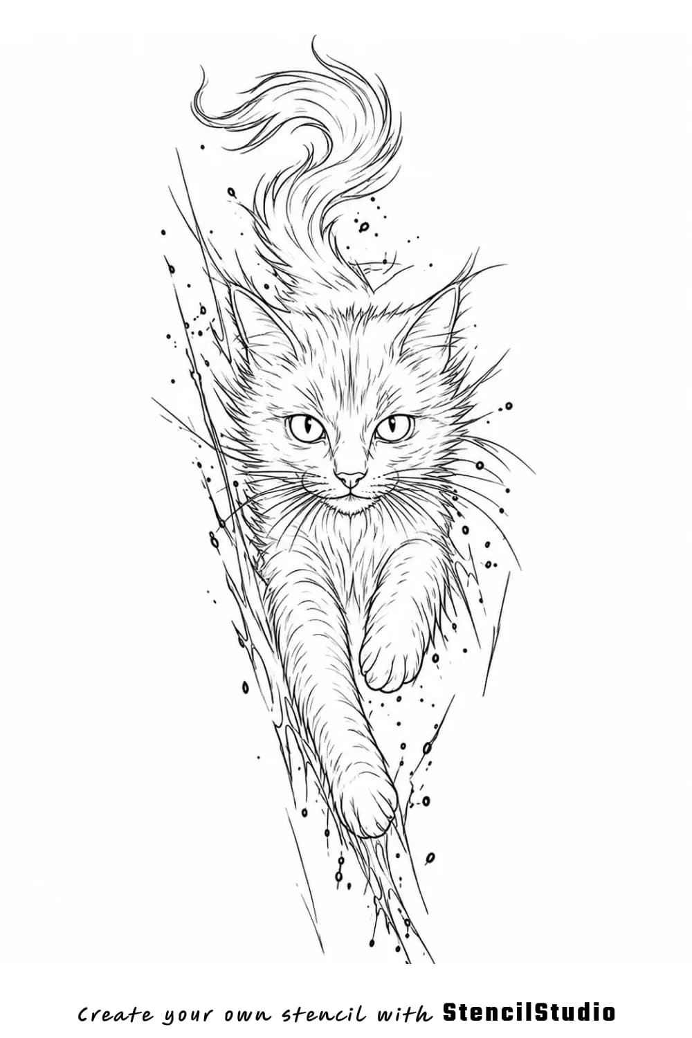 fluffy kitten breakthrough tattoo stencil example