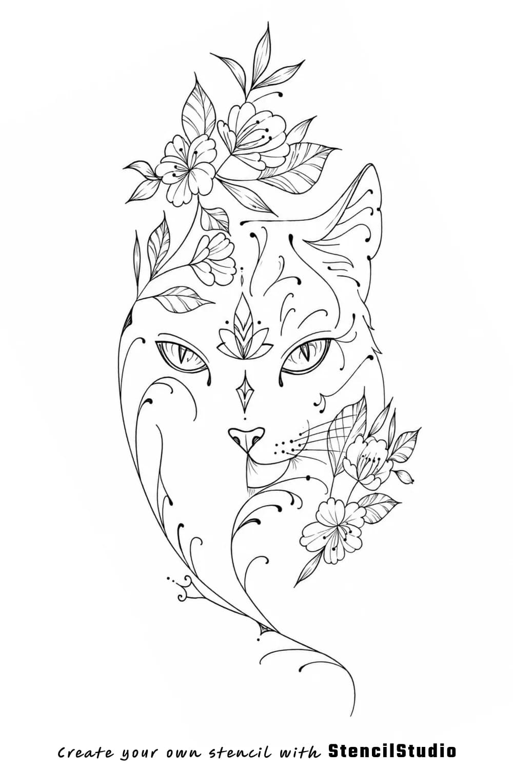 ornamental cat mask tattoo stencil example