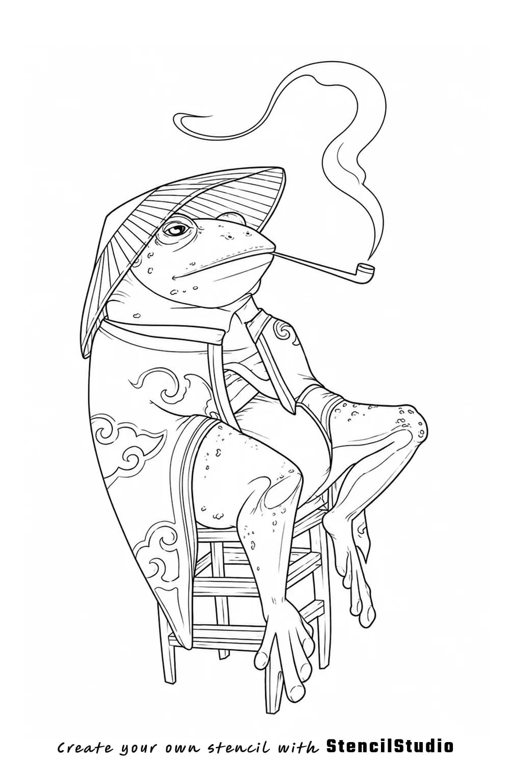 frog sage with pipe tattoo stencil example