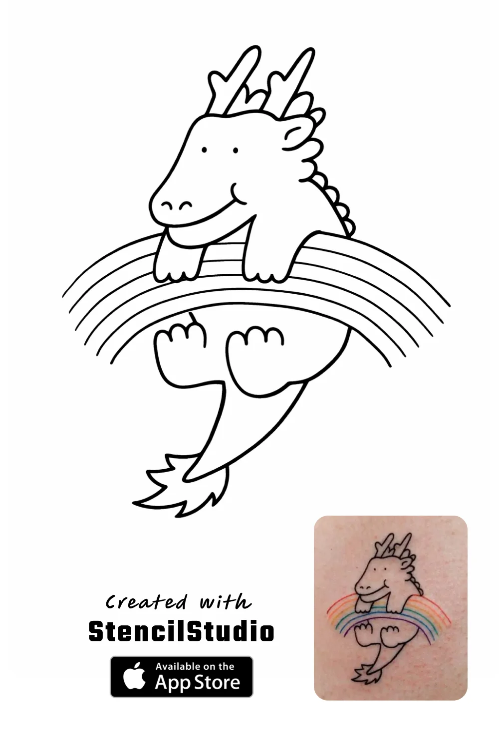 Fantasy Tattoo Stencil Group example featuring cute dragon linework and readable silhouette