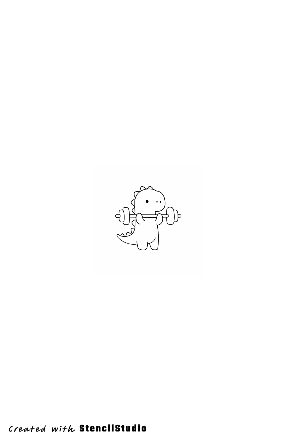 Fantasy tattoo stencil example featuring a cute dinosaur with weights