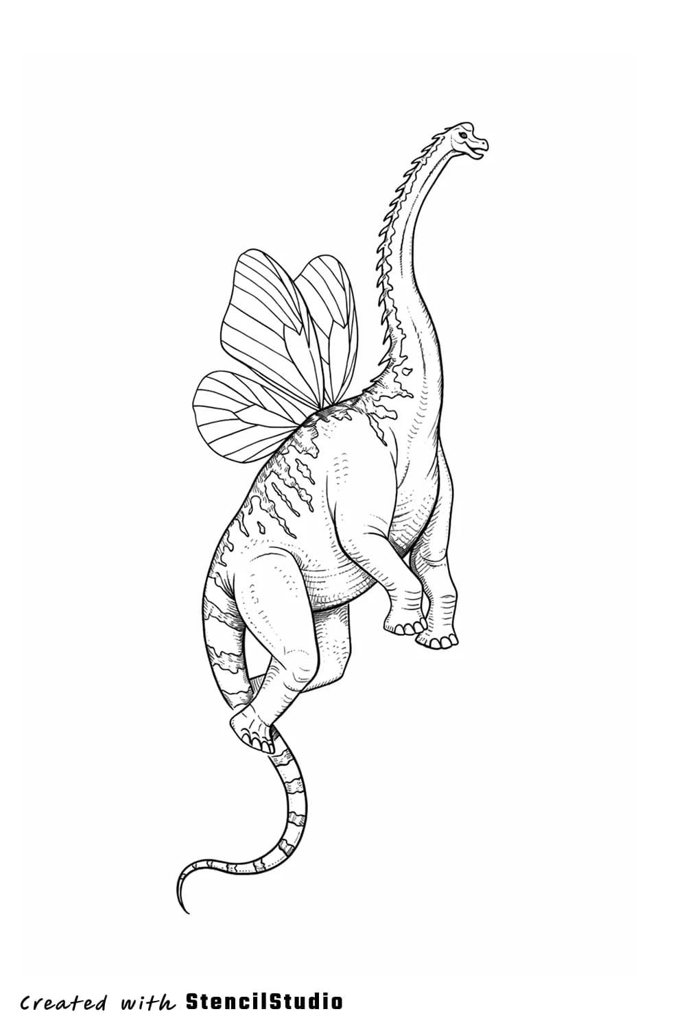 Fantasy tattoo stencil example featuring a winged dinosaur creature