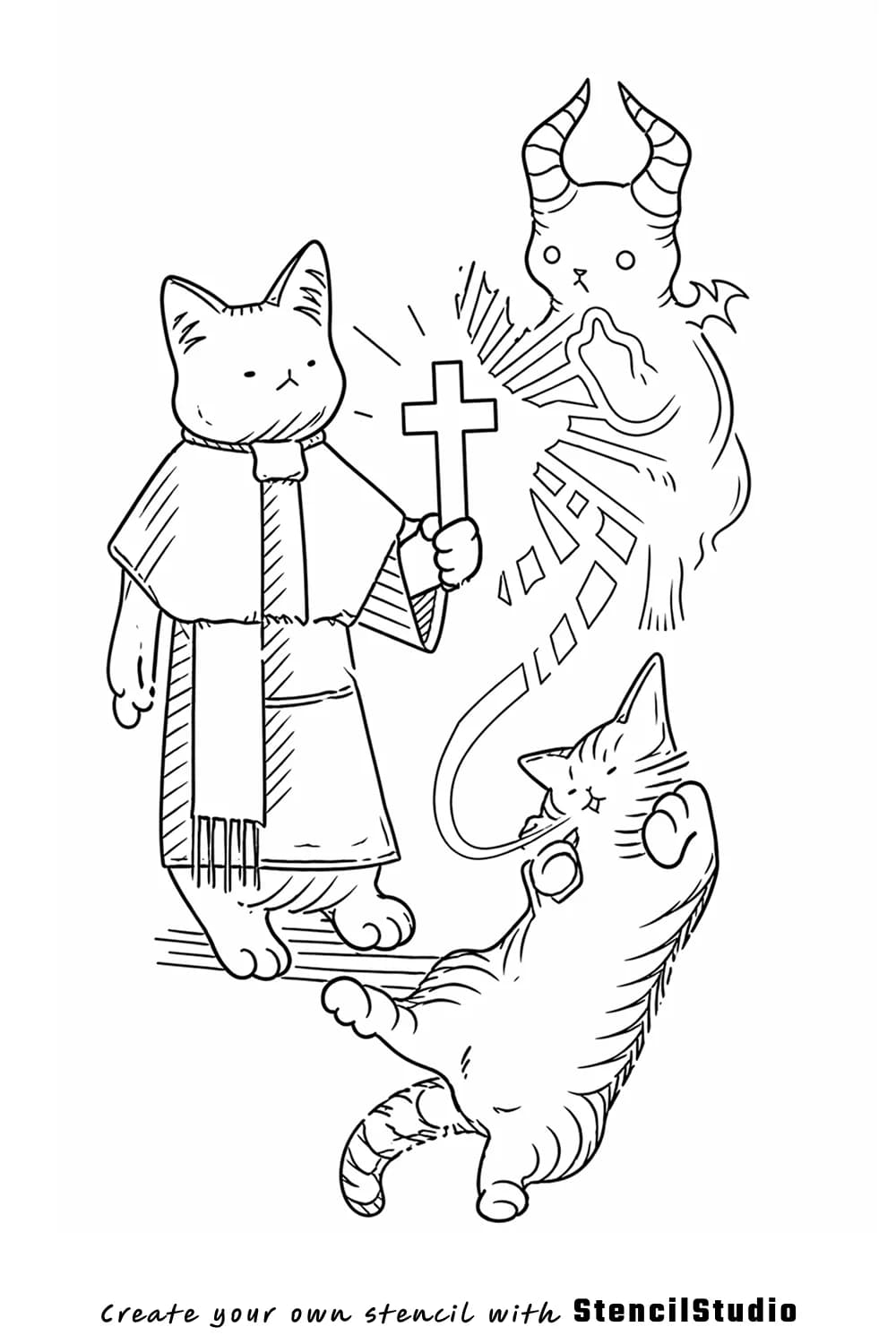 demon cat tattoo stencil example
