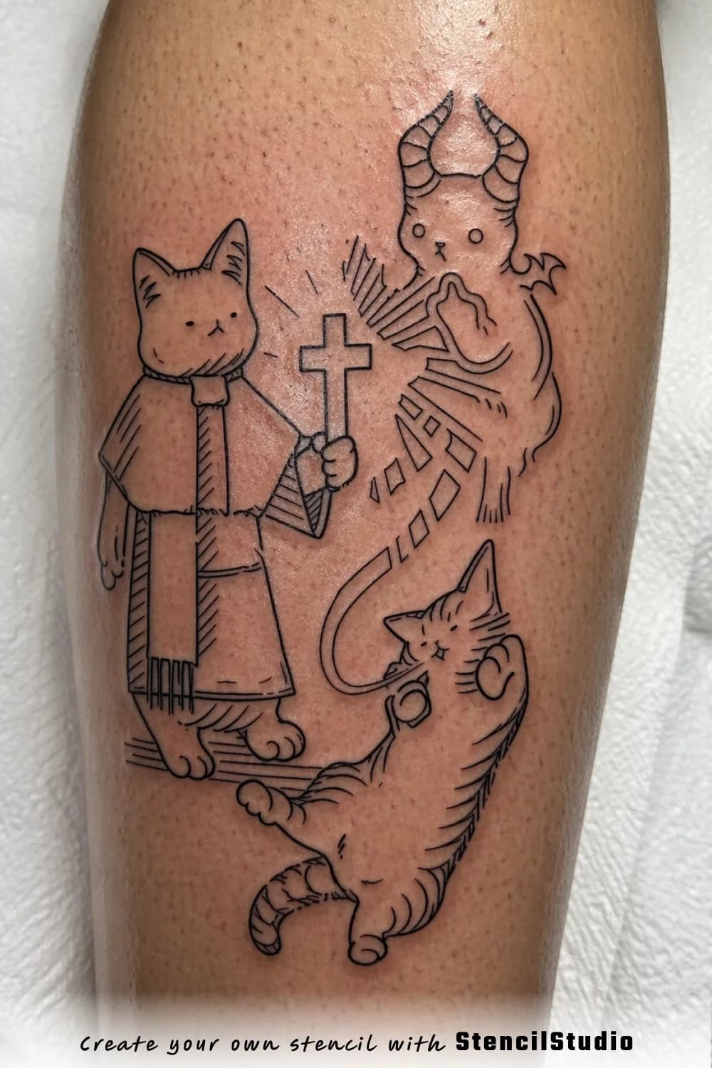 demon cat tattoo stencil example