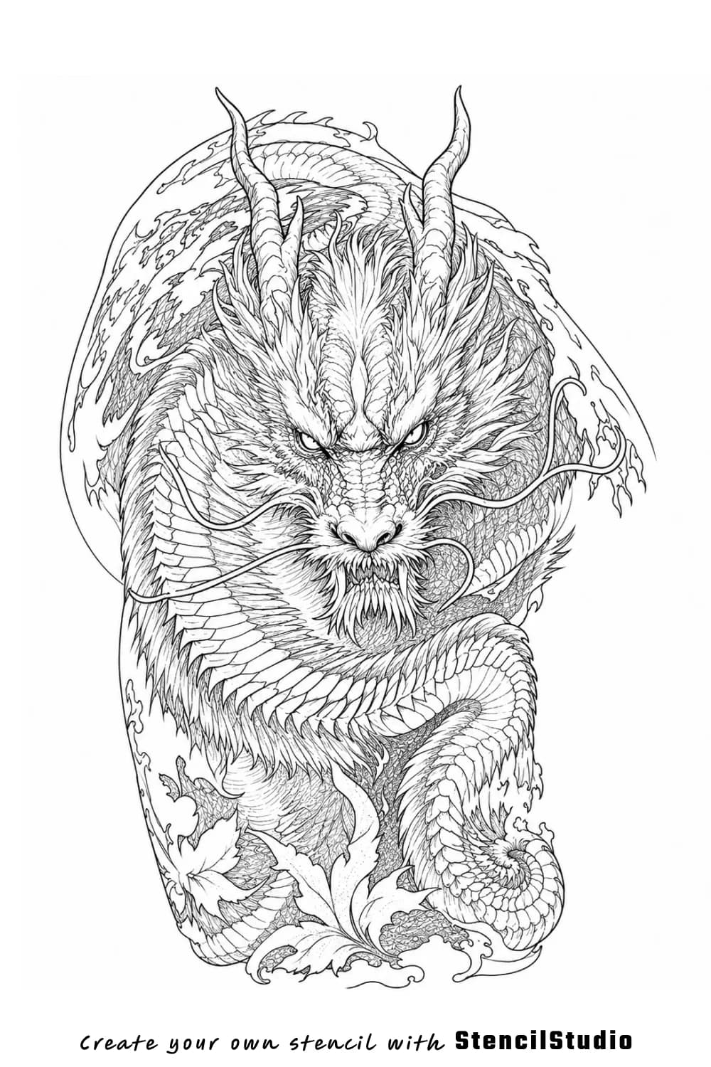 eastern dragon tattoo stencil example