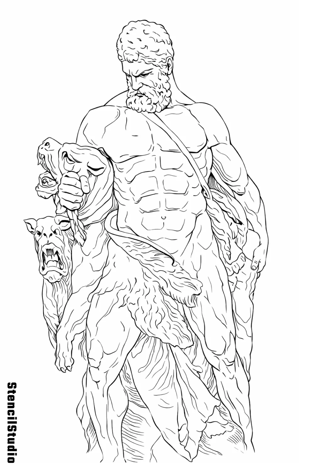 hercules statue tattoo stencil example