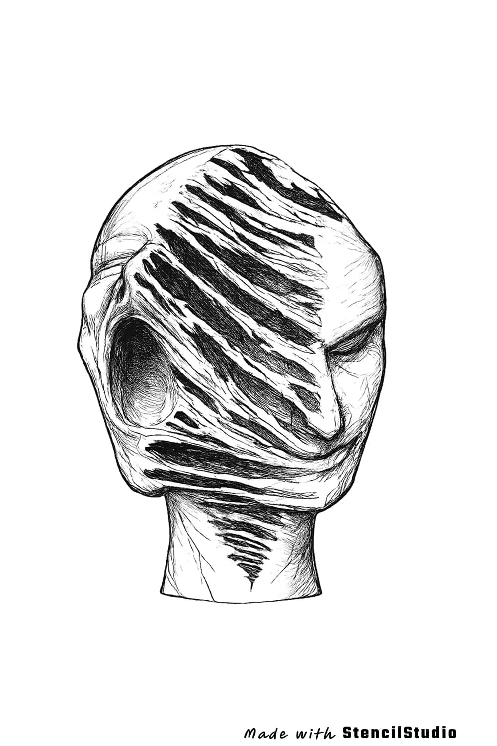 wrapped faceless head tattoo stencil example