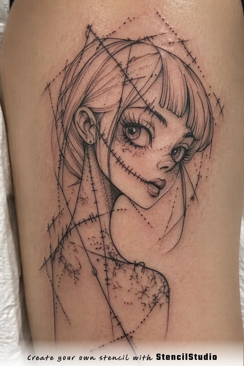 stylized woman portrait tattoo stencil example