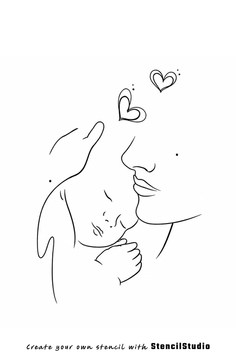 Mother and baby one-line style tattoo stencil example