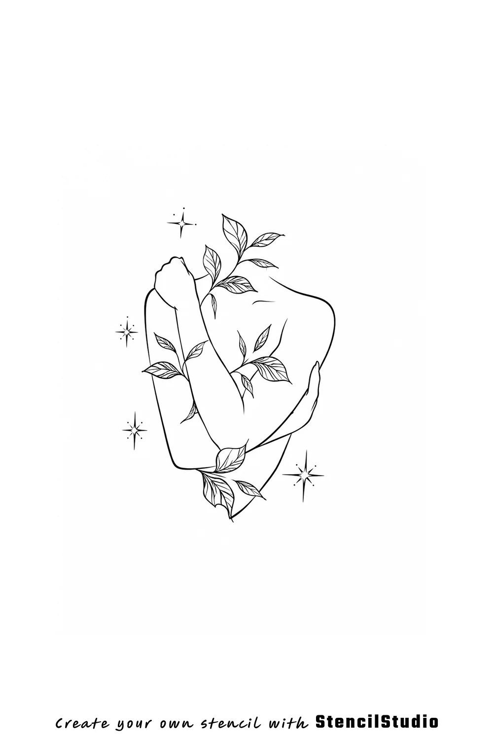 Self-hug torso with botanical growth tattoo stencil example