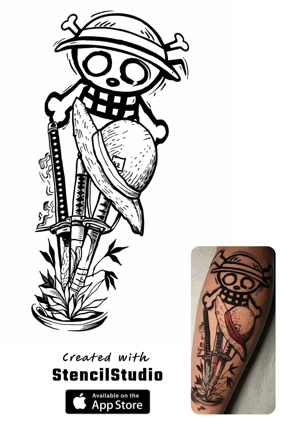 Skull tattoo stencil example featuring bold one piece skull linework