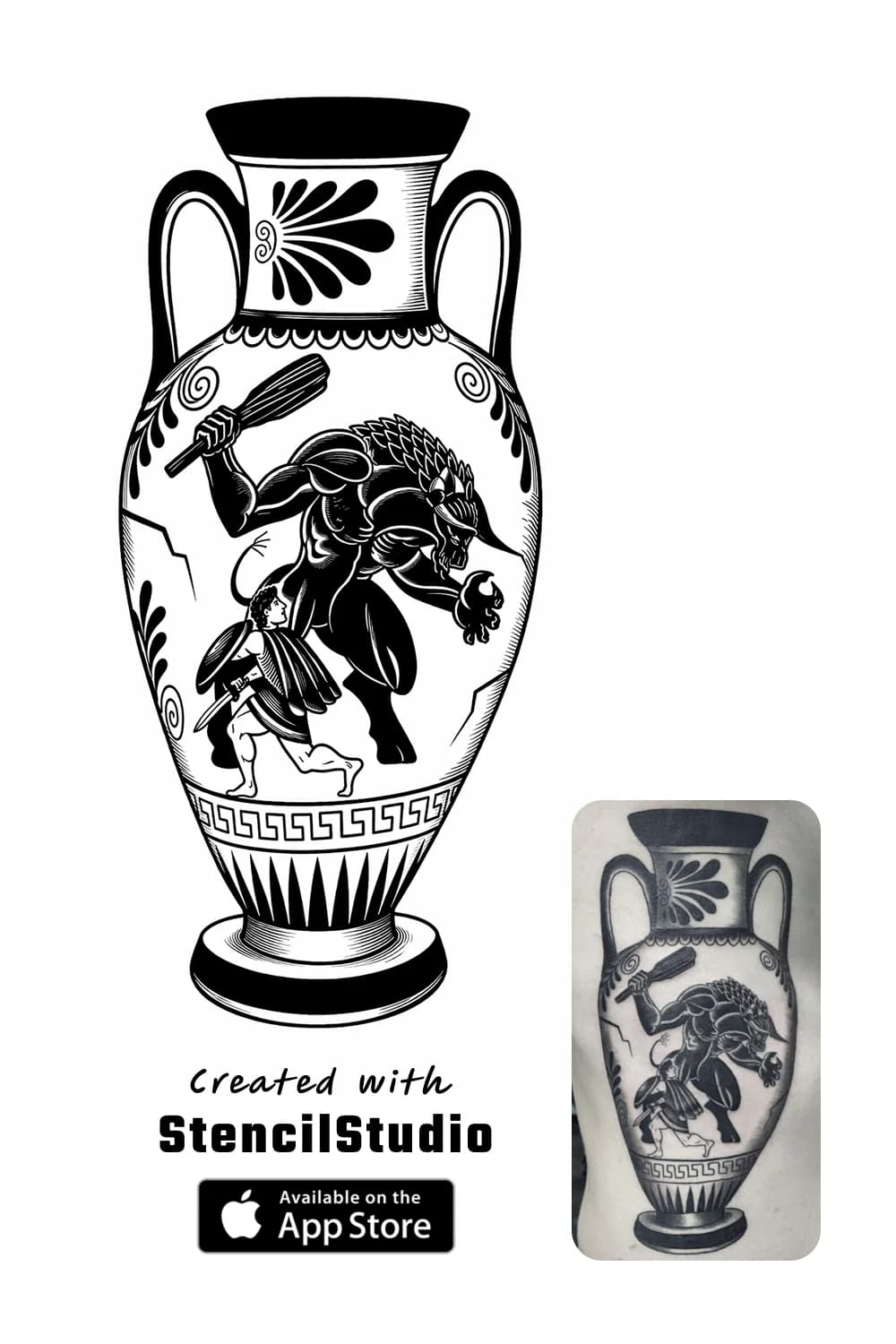 Symbol tattoo stencil example featuring a Greek amphora
