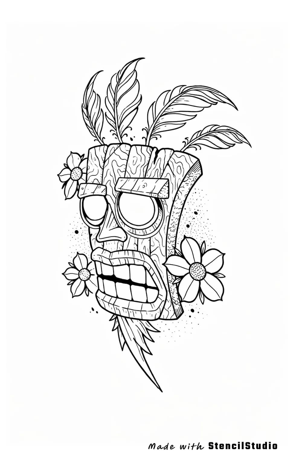 Symbol tattoo stencil example featuring a carved tiki-style mask