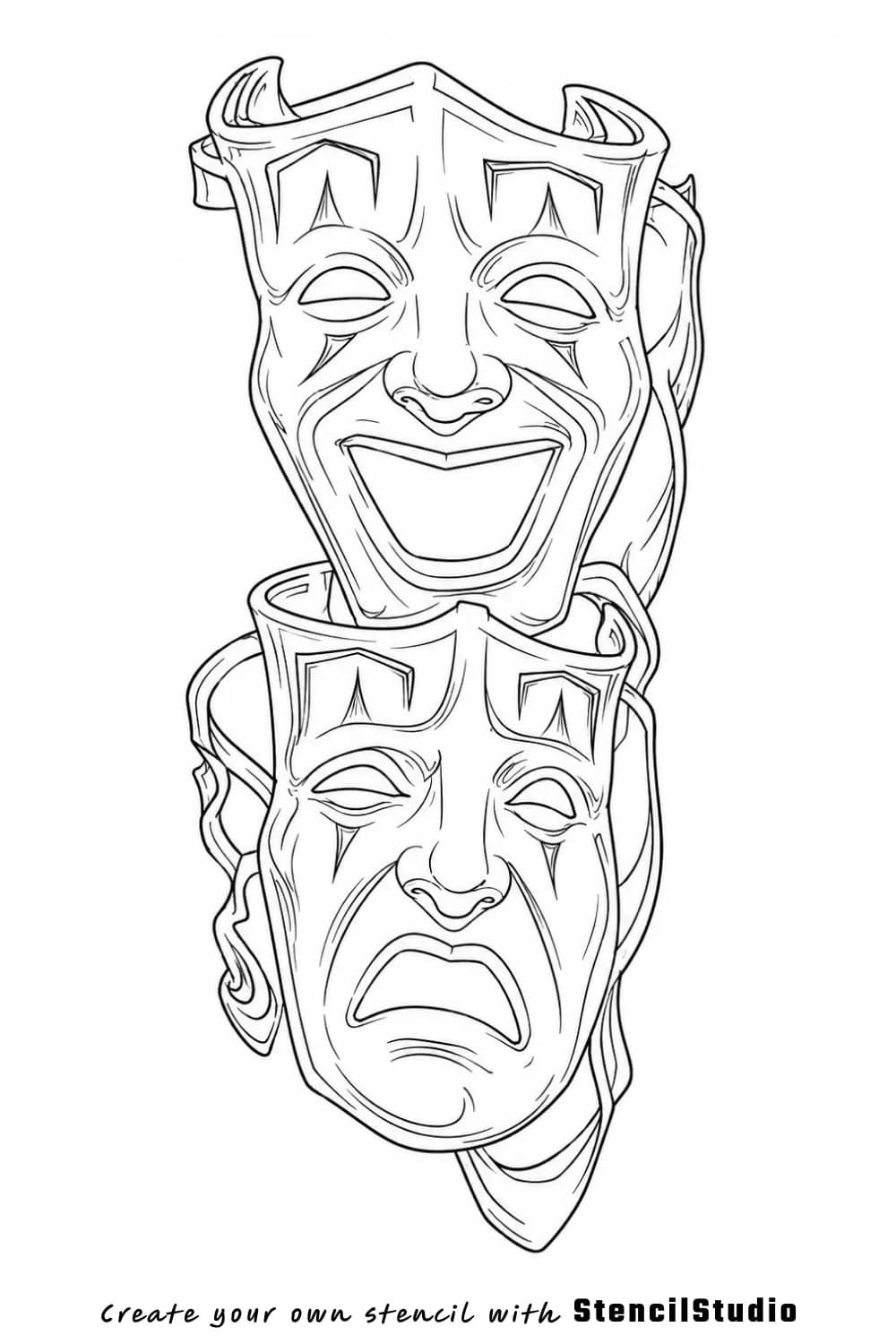 Classic comedy and tragedy masks tattoo stencil example