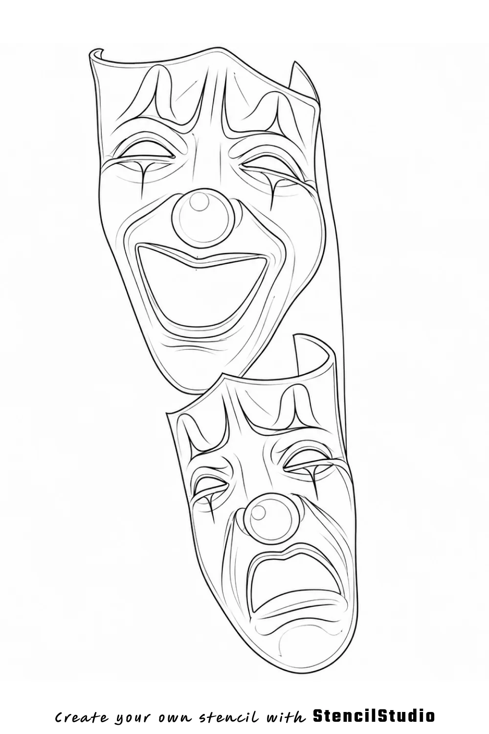 Clown comedy and tragedy masks tattoo stencil example