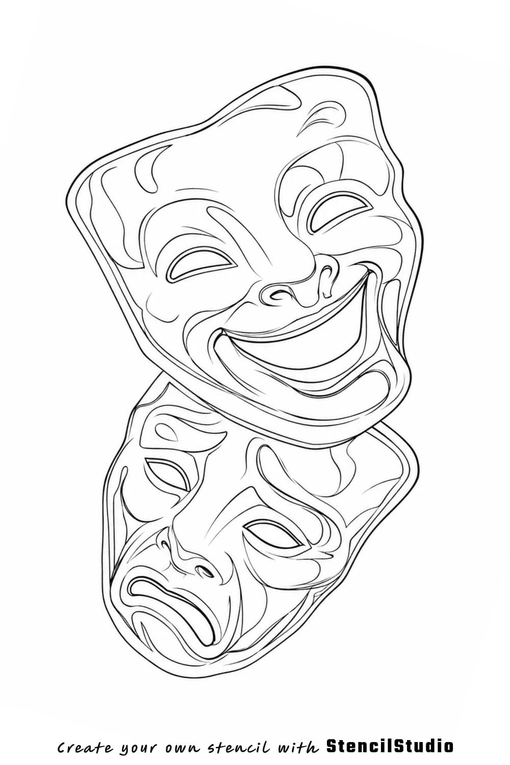 Traditional Thalia and Melpomene masks tattoo stencil example
