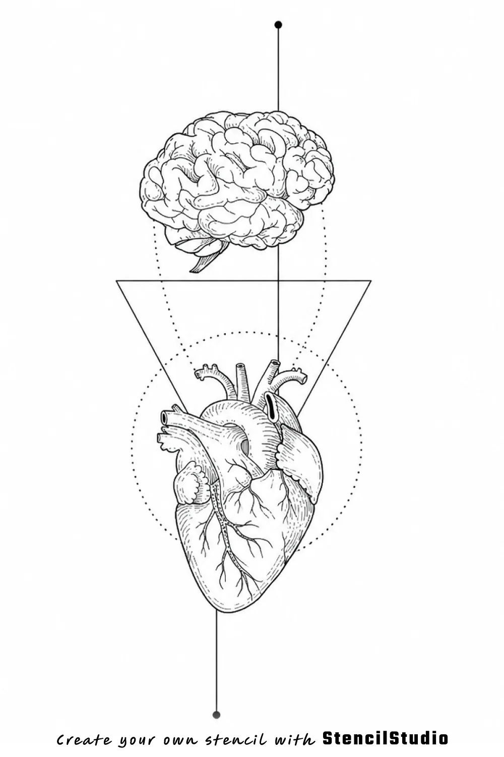Brain and heart anatomical stack tattoo stencil example