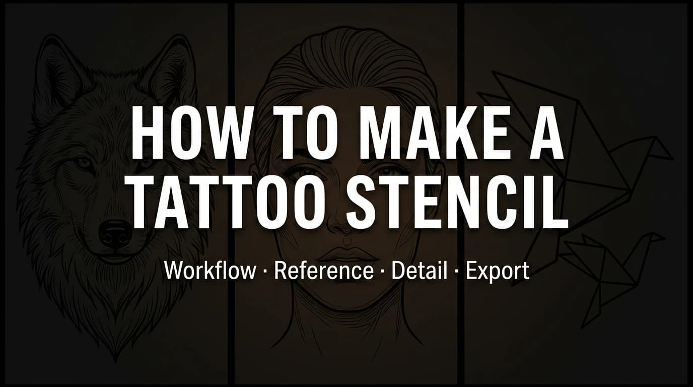Wolf, portrait and symbols tattoo stencil collage - how to make a tattoo stencil workflow
