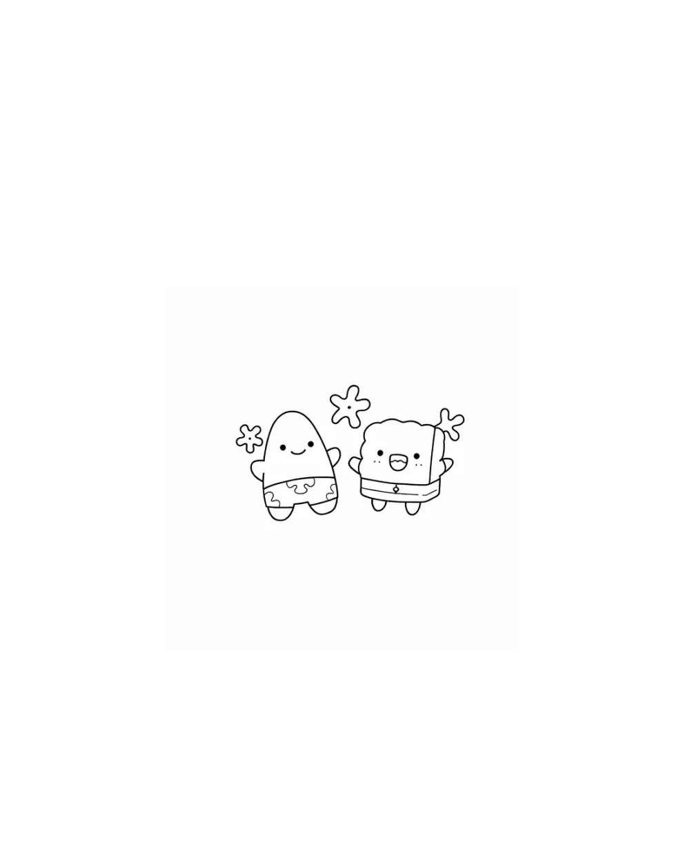 SpongeBob and Patrick with flowers tattoo stencil example
