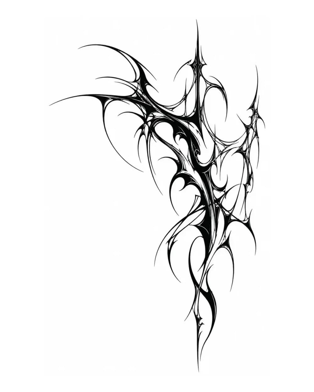 Asymmetric Cybersigilism tattoo stencil with off-center glyph balance