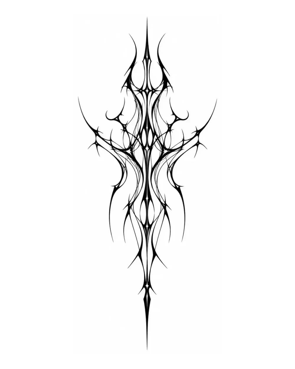 Cybersigilism tattoo stencil with a central vertical axis and open negative space