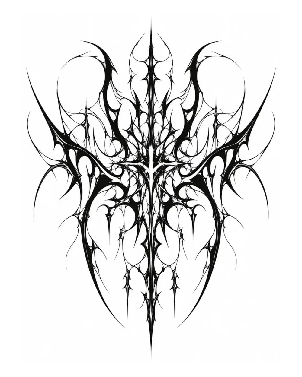 Dense Cybersigilism tattoo stencil with layered central line hierarchy
