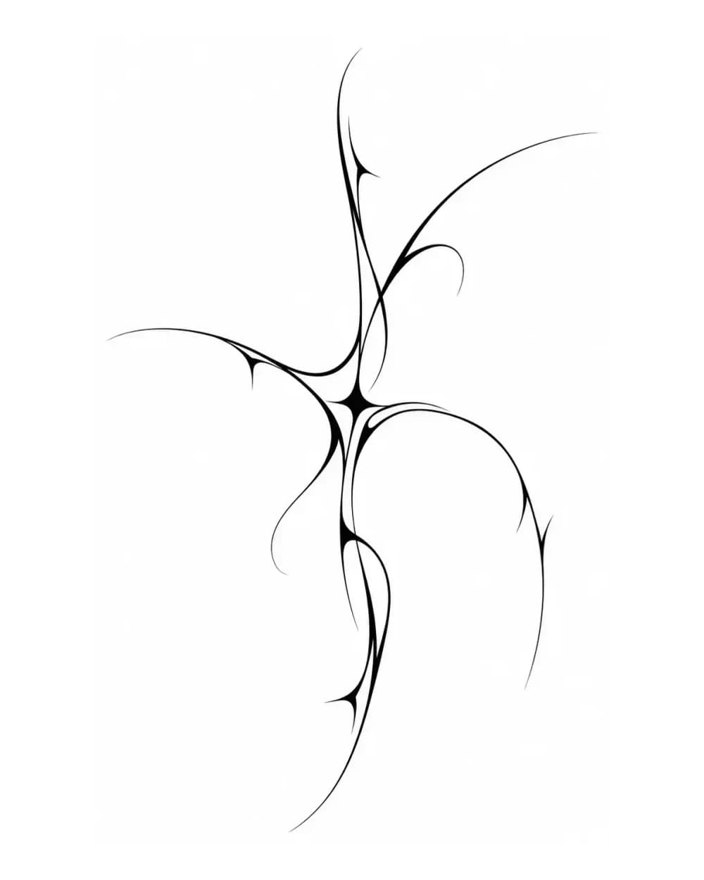 Minimal Cybersigilism tattoo stencil with sparse thorn terminals and high negative space
