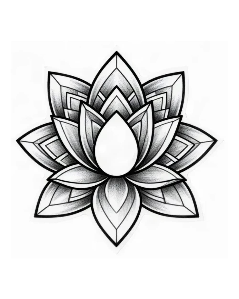 Geometric lotus stencil with symmetrical petals and open center used to illustrate sacred-adjacent construction