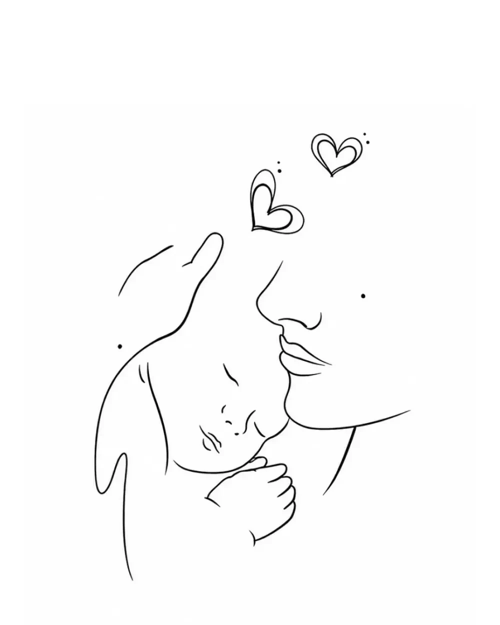 Mother and baby one-line style tattoo stencil example