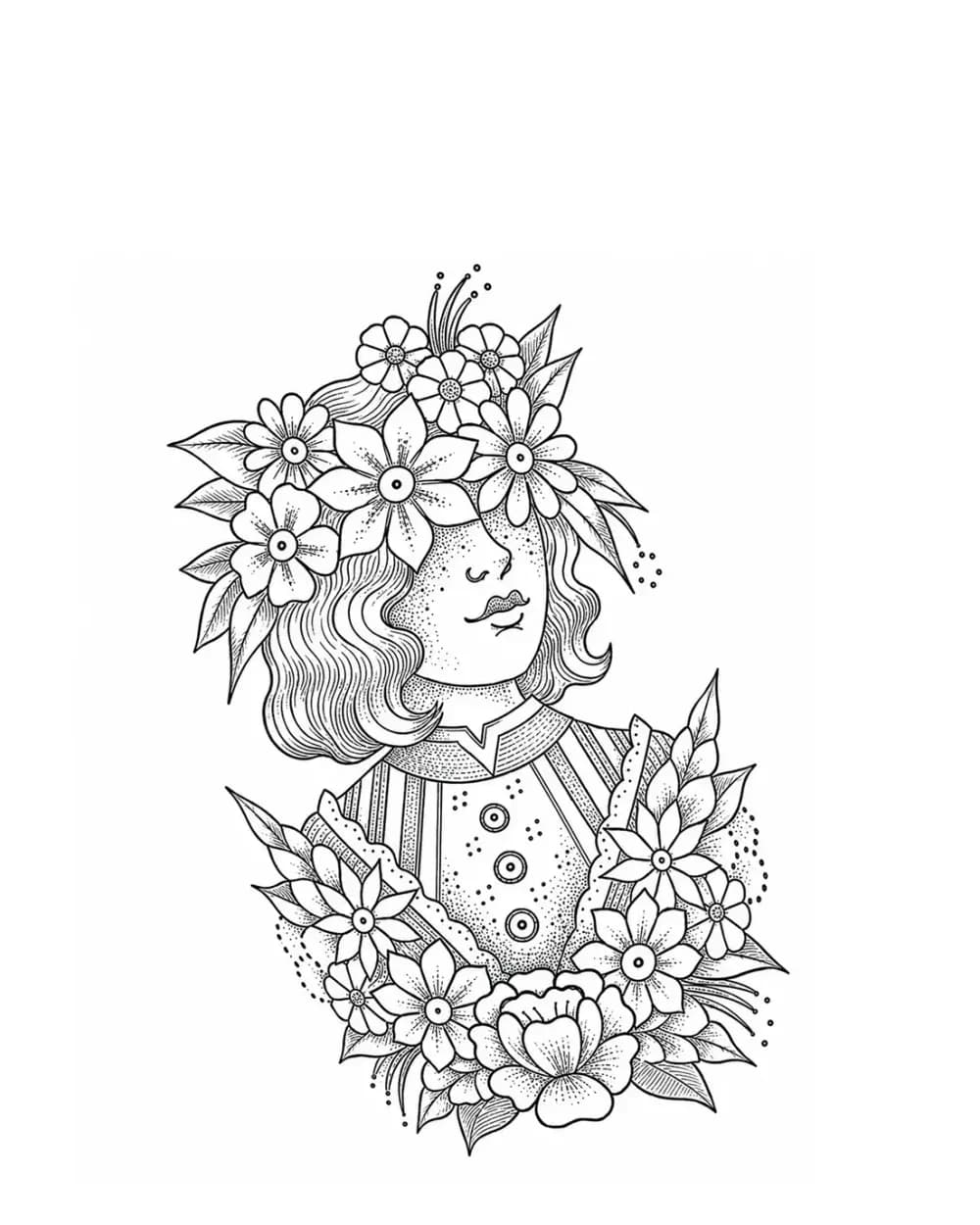woman with floral blindfold tattoo stencil example