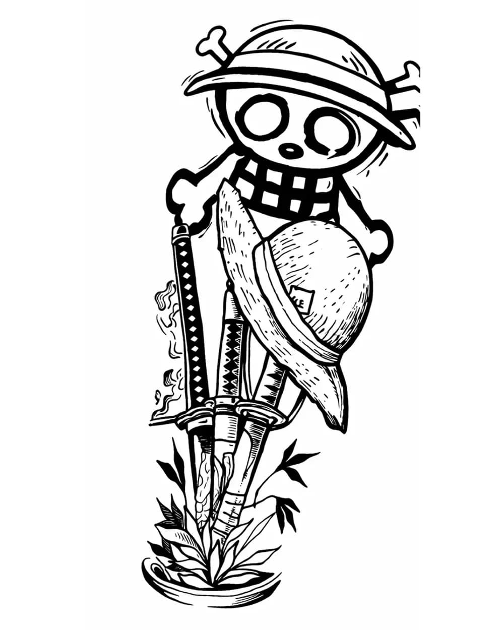 Skull tattoo stencil example featuring a bold graphic skull emblem