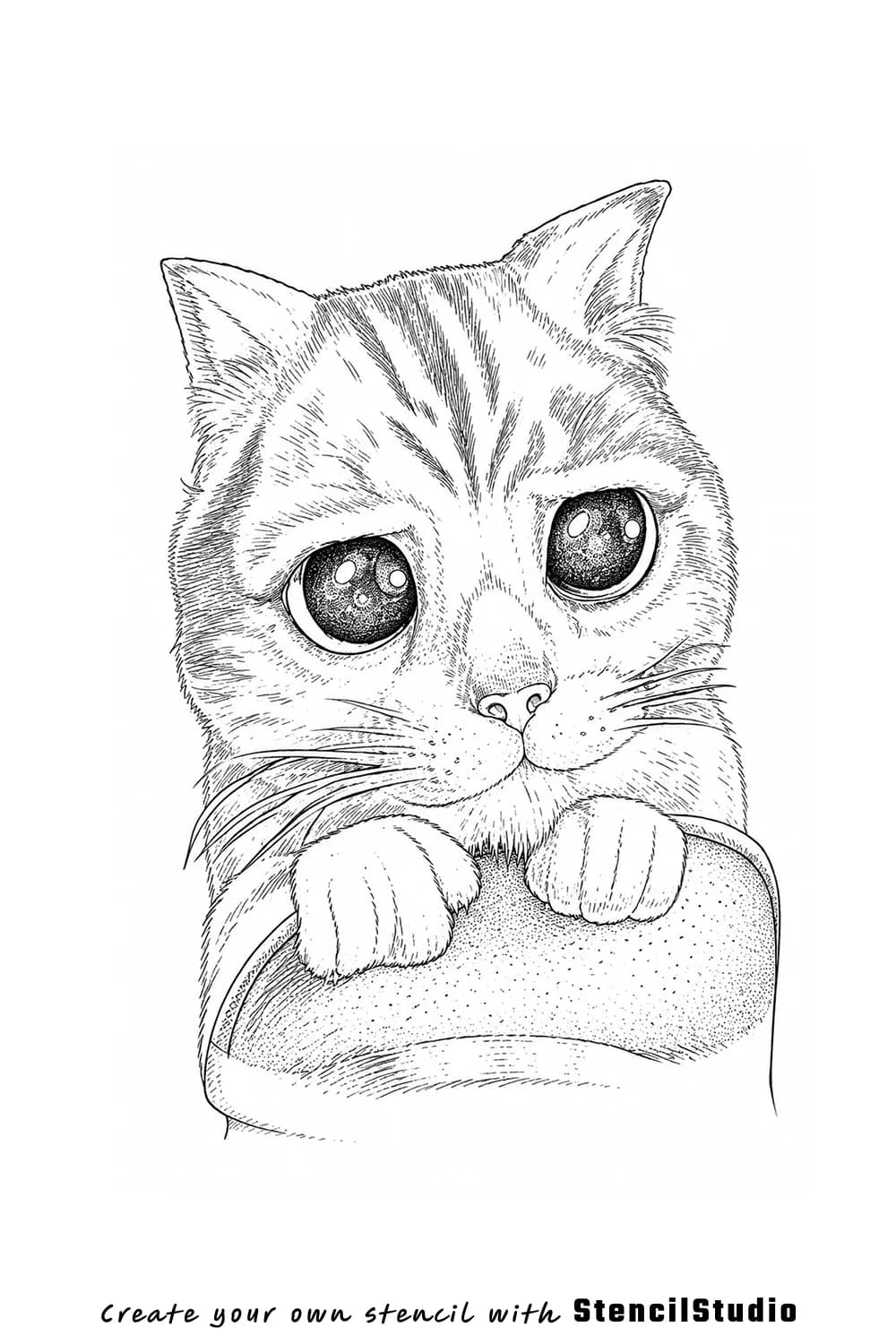 cat peeking tattoo stencil example